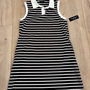 NWT Vintage 90s Isaac Mizrahi Brown Cream Striped Sleeveless Polo Dress